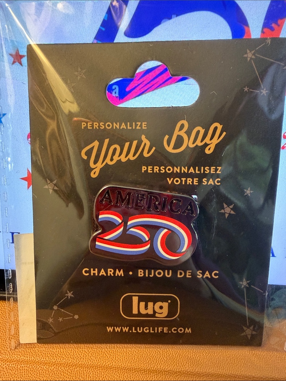 lug Patriotic '250' Enamel Bag Charm in Red Blue White